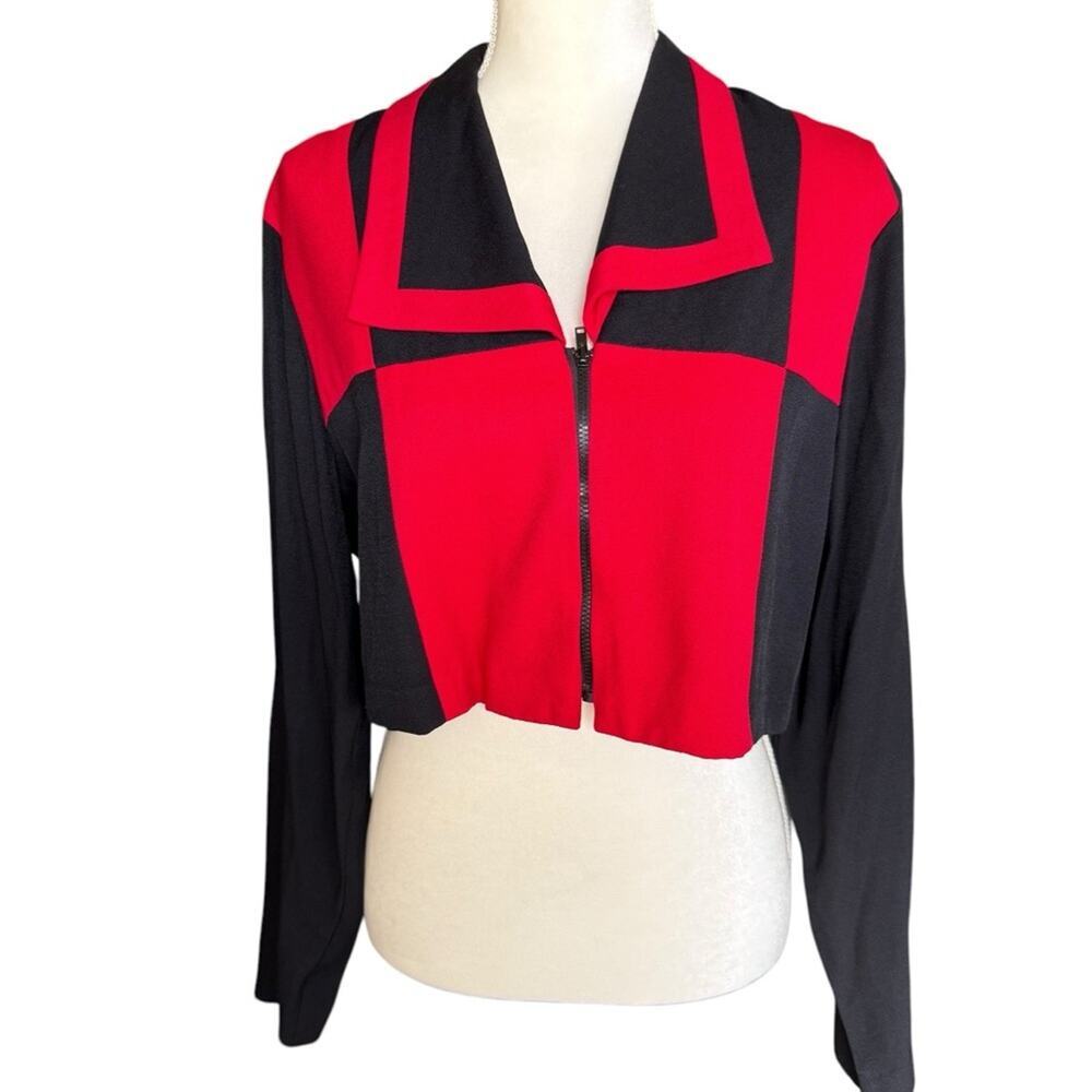 Vintage Scarlett 80's Red and Black Women's Color block Crop Blouse Size 14